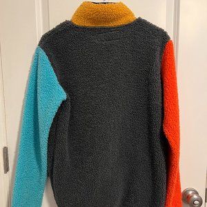 Dutch Bros Sweatshirt Small S Gray Yellow Red Fleece Snap Collar Colorblock